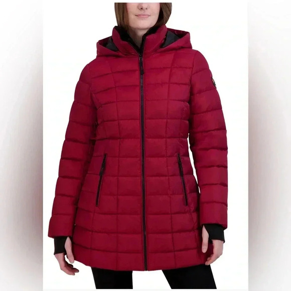 NWOT HFX Women's Heavyweight Quilted Winter Puffer Parka Mid Length. Wine Sz: M - Picture 5 of 16
